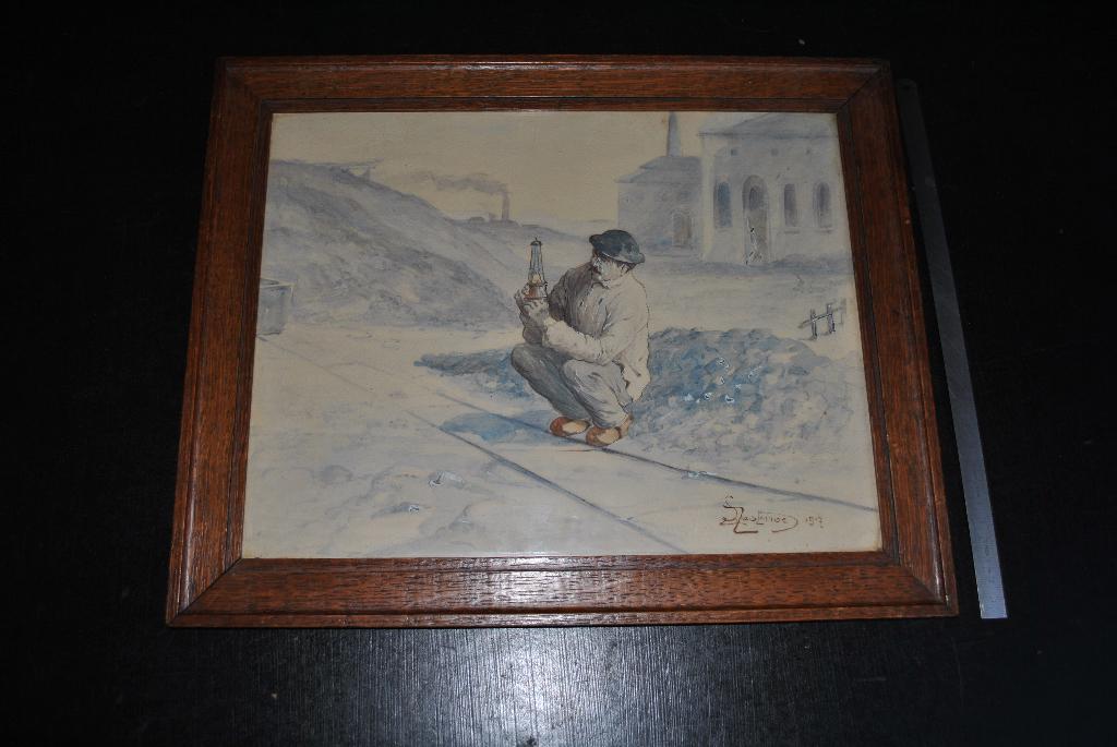 Aquarelle de 1917 mineur sa lampe cour charbonnage Bourbier, Antiquités & Art, Art | Peinture | Moderne, Enlèvement ou Envoi