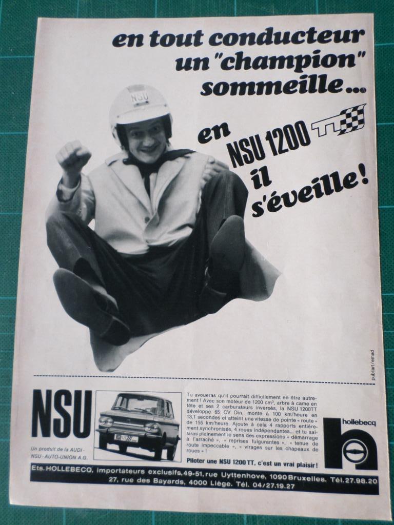 NSU 1200 TT - publicité papier - 1970, Collections, Enlèvement ou Envoi, Utilisé, Autres types