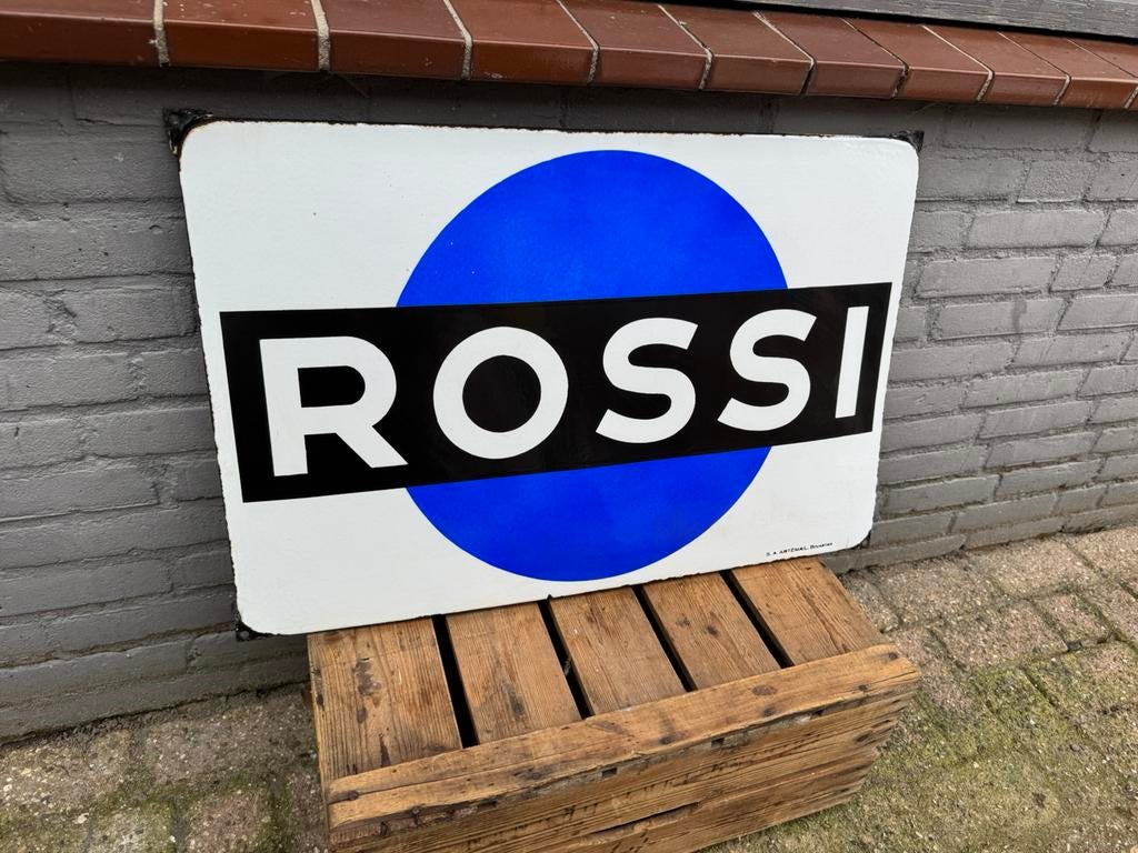 Panneau d'affichage ancien en émail ROSSI, Enlèvement ou Envoi, Utilisé, Panneau publicitaire
