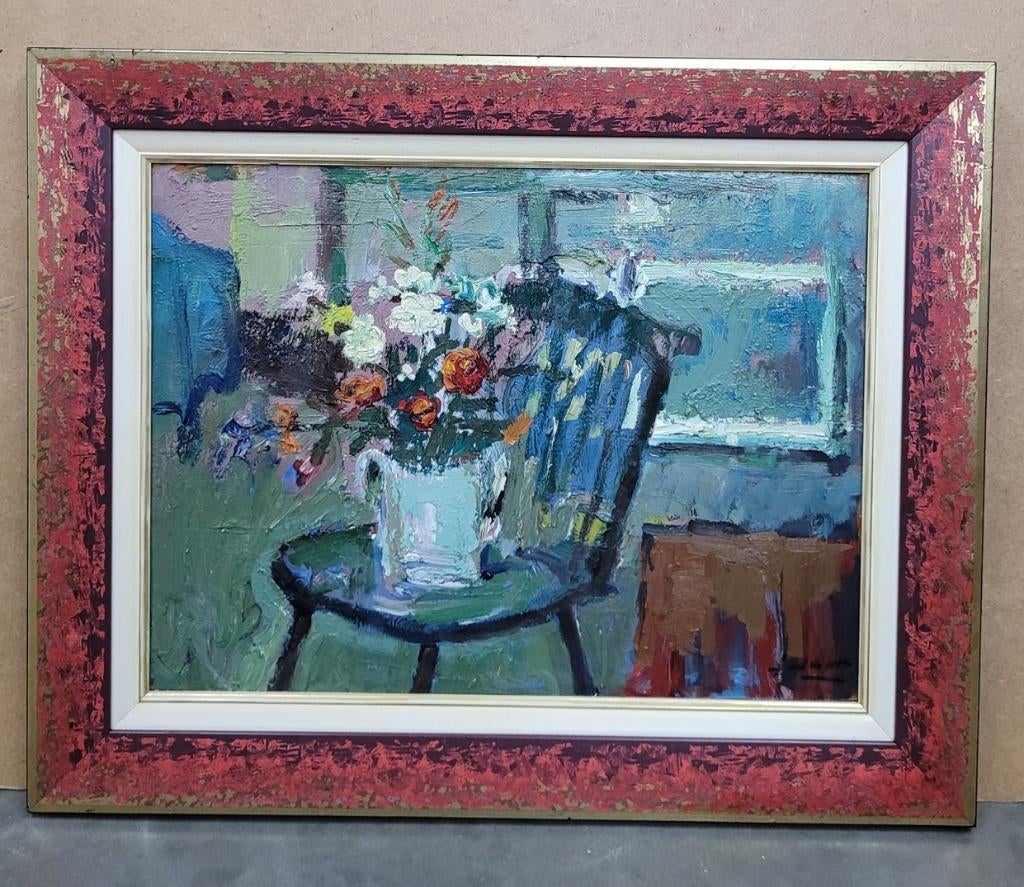 Juul DE CORT, interieur met bloemen, Antiquités & Art, Enlèvement ou Envoi