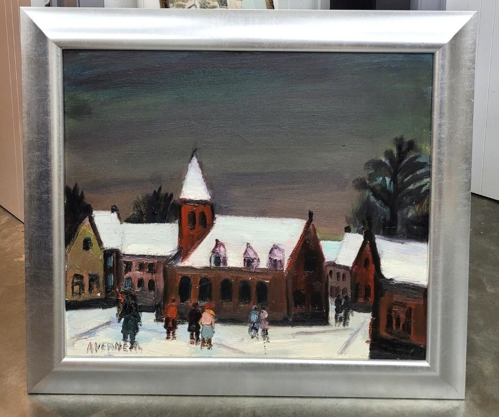 Alfons VERMEIR, winter in het dorp, Antiquités & Art, Art | Peinture | Classique, Enlèvement ou Envoi