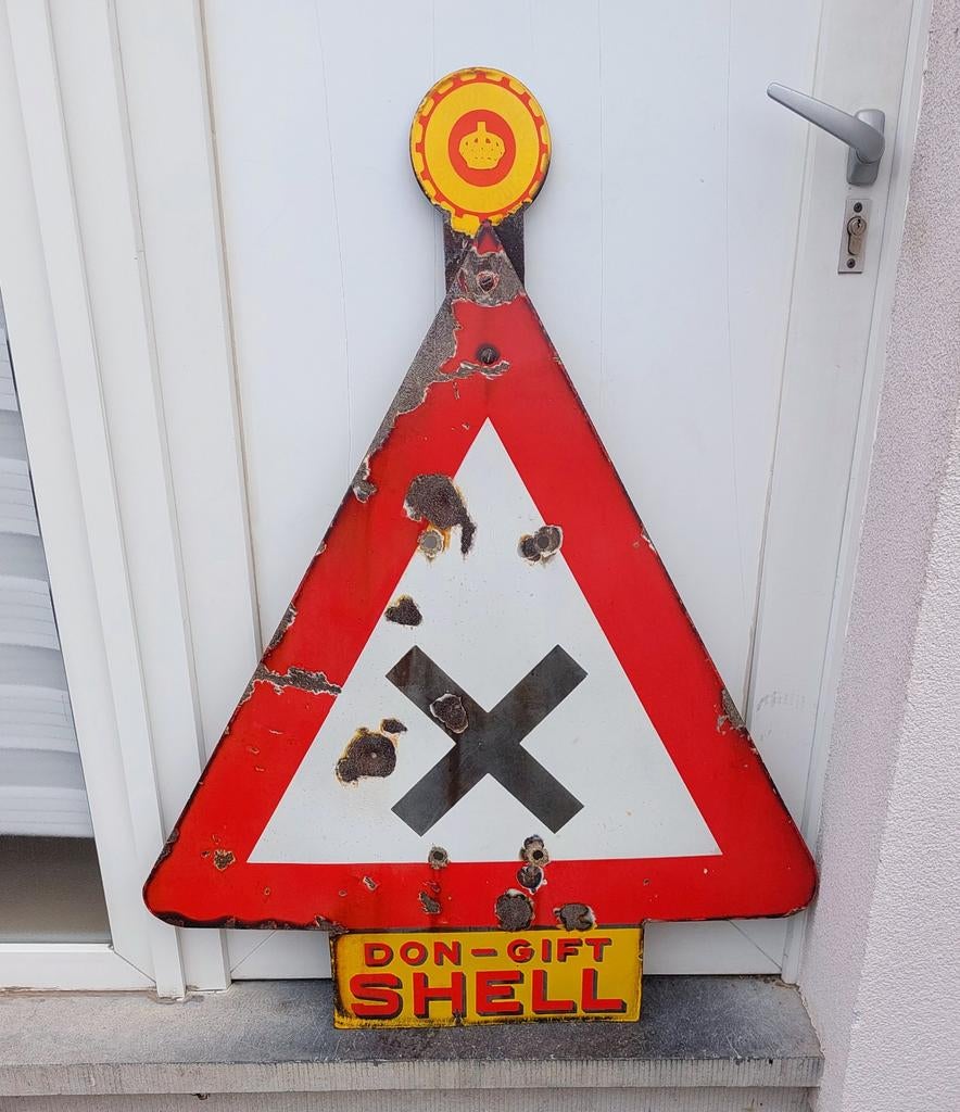 Shell Royal automobile club Belgique émaillée, Collections, Marques & Objets publicitaires, Enlèvement, Utilisé, Panneau publicitaire