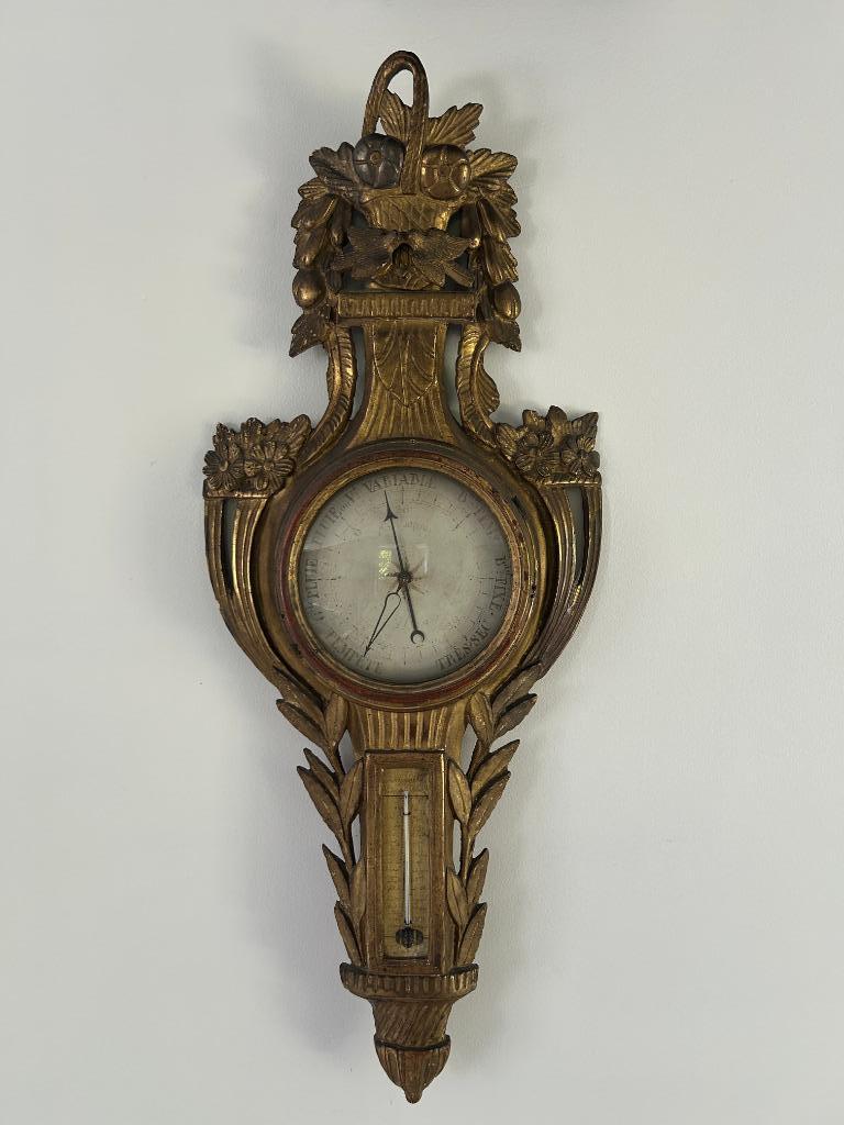 Baromètre en bois sculpté et doré d'époque Louis XVI, Enlèvement ou Envoi