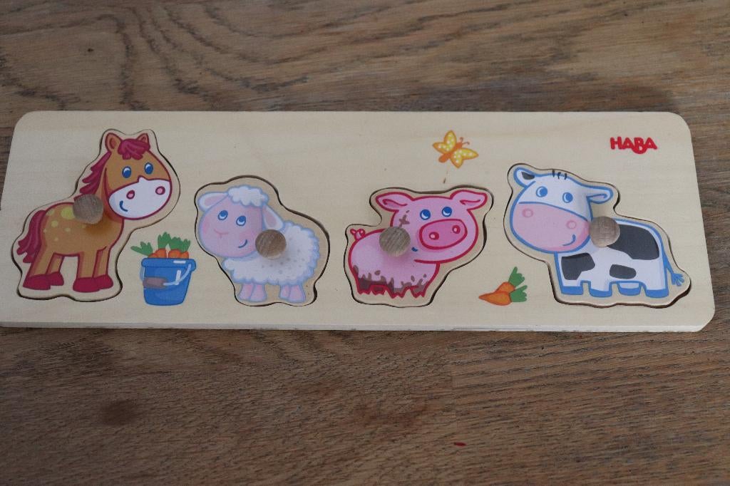 Puzzle en bois 4 pièces à la ferme - Haba, Enfants & Bébés, Jouets | Puzzles pour enfants, Utilisé, 6 mois à 2 ans, Moins de 10 pièces