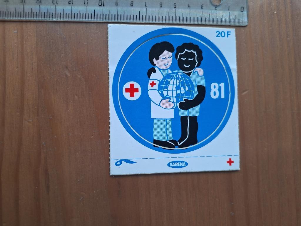 Vintage sticker Rode Kruis 1981 Sabena, Verzamelen, Ophalen of Verzenden, Gebruikt, Overige typen