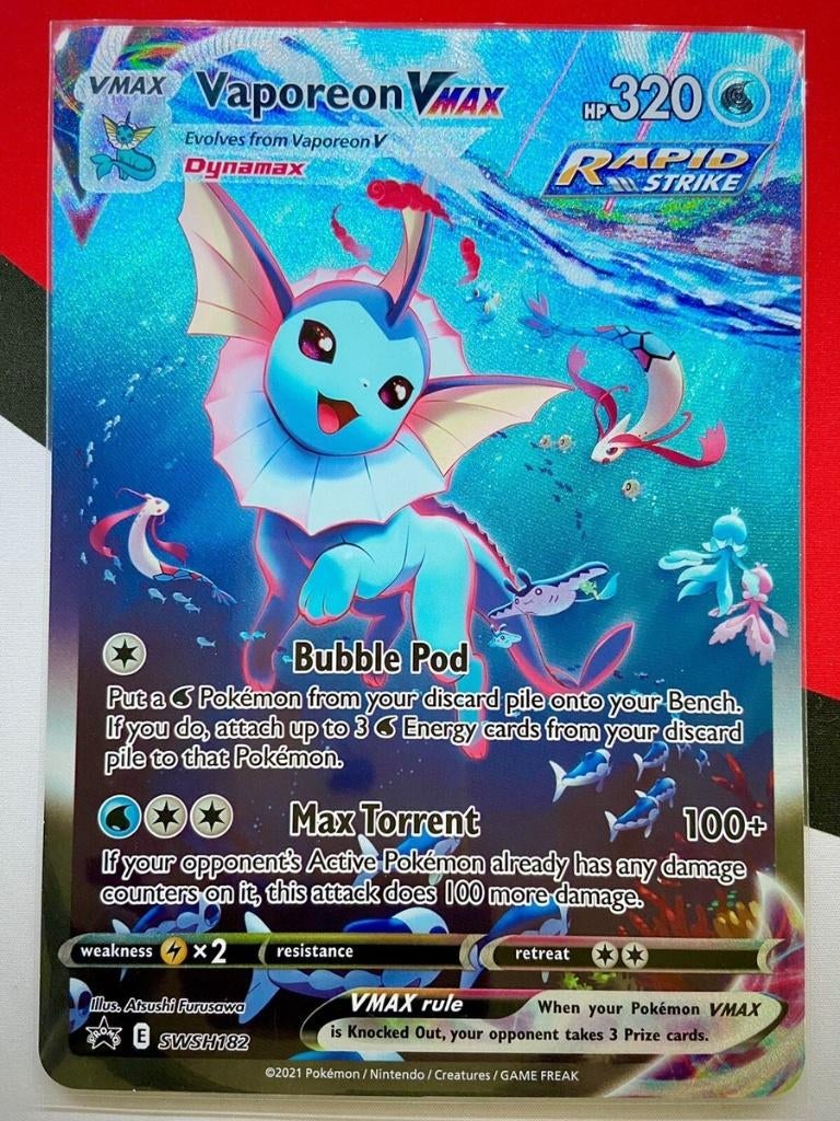 Vaporeon vmax, Ophalen of Verzenden, Zo goed als nieuw, Losse kaart, Foil
