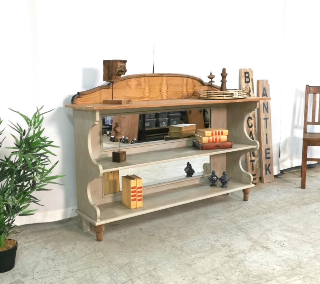 Lange antieke brocante console -/muurkast met kop L 145 H104, Antiek en Kunst, Curiosa en Brocante, Ophalen