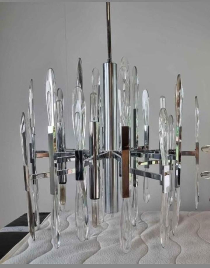 Lustre suspension Gaetano Sciolari Vintage Chrome & Cristal, Enlèvement ou Envoi