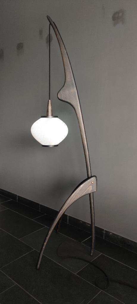 Franse design vloerlamp 1960's met pearlshade kap., Huis en Inrichting, Lampen | Vloerlampen, Gebruikt, Design, 150 tot 200 cm