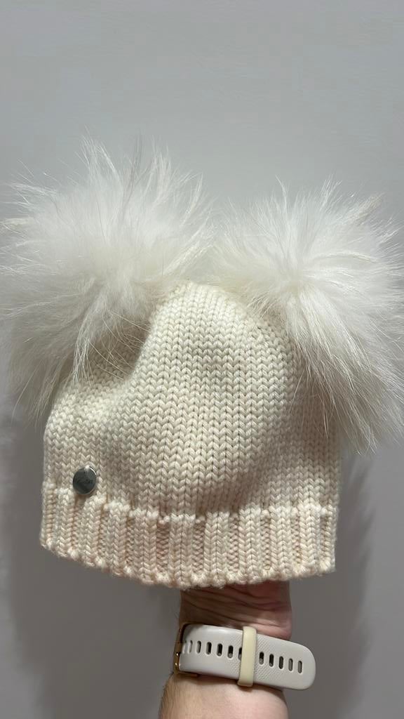 Pompon en laine mérinos Catya avec fourrure, Enlèvement ou Envoi, Comme neuf