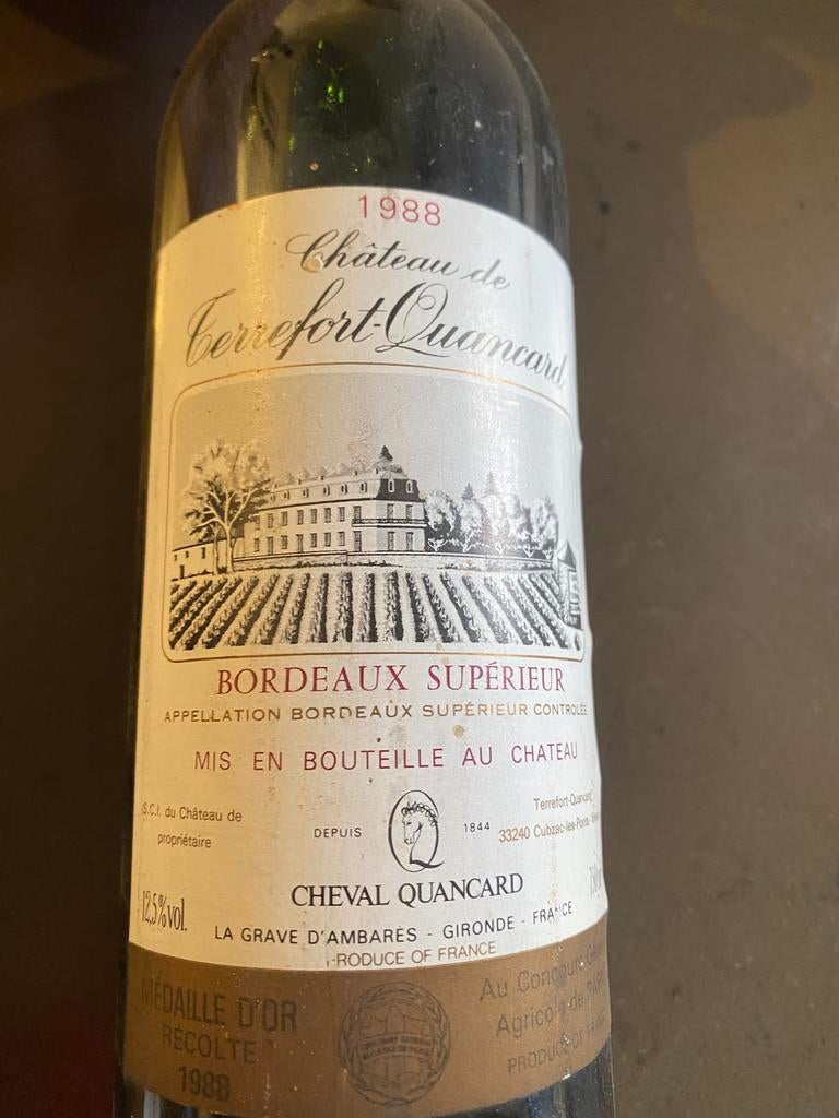 Château de Terrefort‑Quancard Bordeaux Supérieur 1988, Verzamelen, Ophalen, Frankrijk, Zo goed als nieuw, Rode wijn