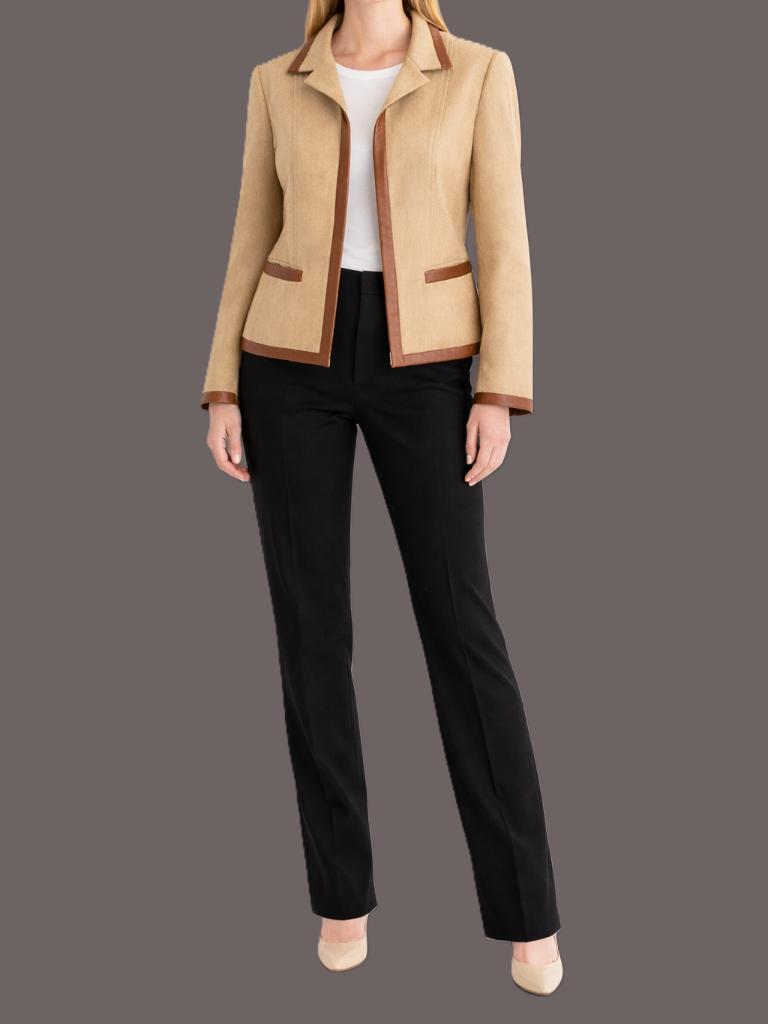 Féraud luxe blazer wol & angora,leer maat 44, Féraud, Beige, Maat 42/44 (L), Ophalen of Verzenden