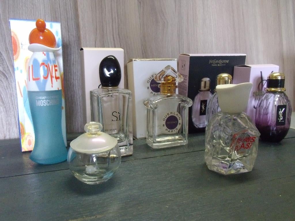 7 flacons parfum vides pour collection, Collections, Enlèvement, Utilisé, Bouteille de parfum