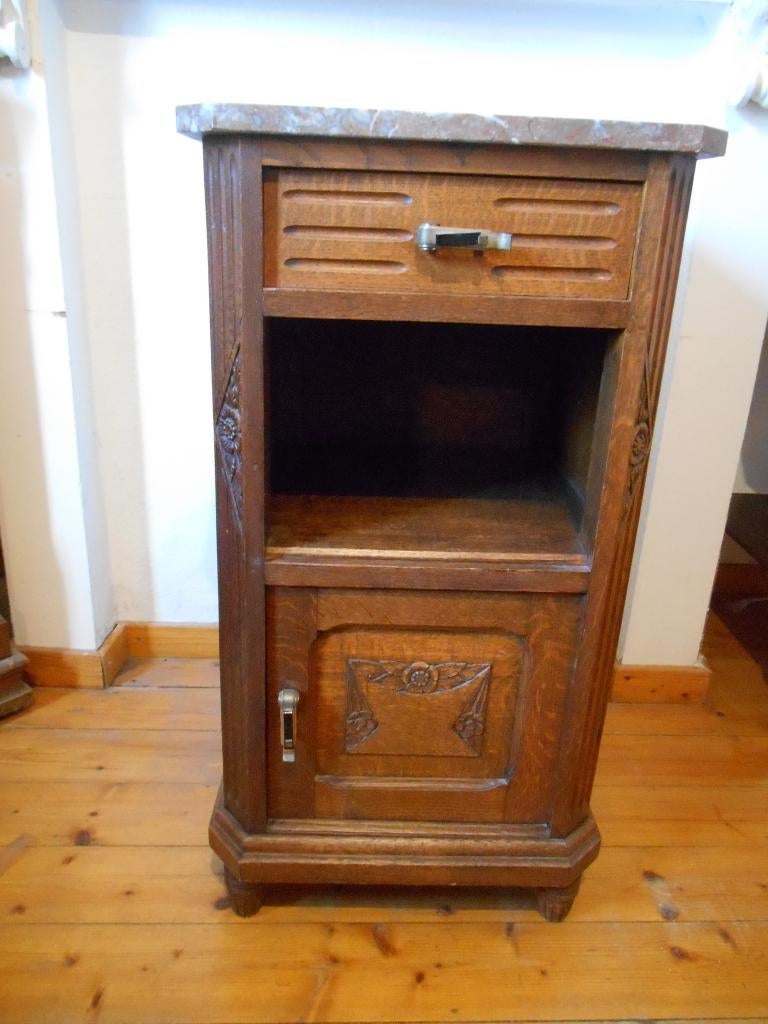 Art deco eiken kastje met marmeren blad, Antiek en Kunst, Antiek | Meubels | Kasten, Ophalen