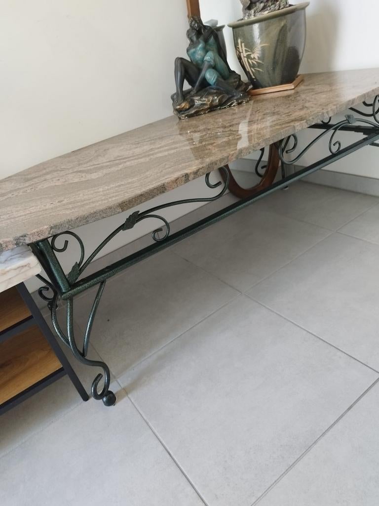 Prachtige marmeren salon tafel met smeedijzeren onderstel, Huis en Inrichting, Ophalen