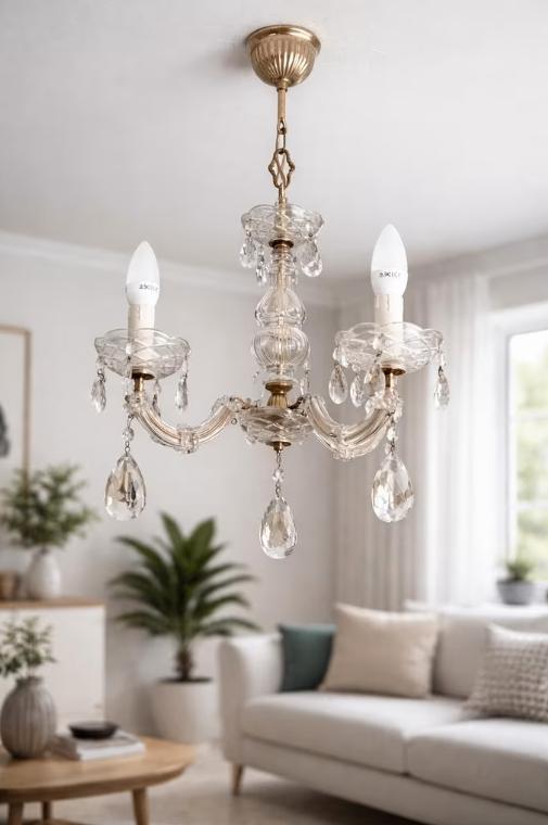 Lustre en verre avec pampilles, Enlèvement, Utilisé, Verre