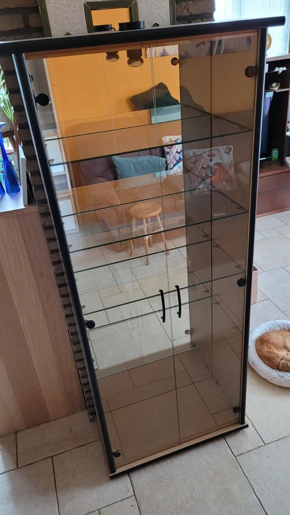 Vitrinekast met spiegel en verlichting, Ophalen, Met deur(en), Glas, 50 tot 100 cm