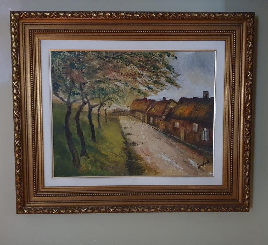 Mooi ingelijst schilderij van een landschap aan de dijk, Antiek en Kunst, Kunst | Schilderijen | Klassiek, Ophalen