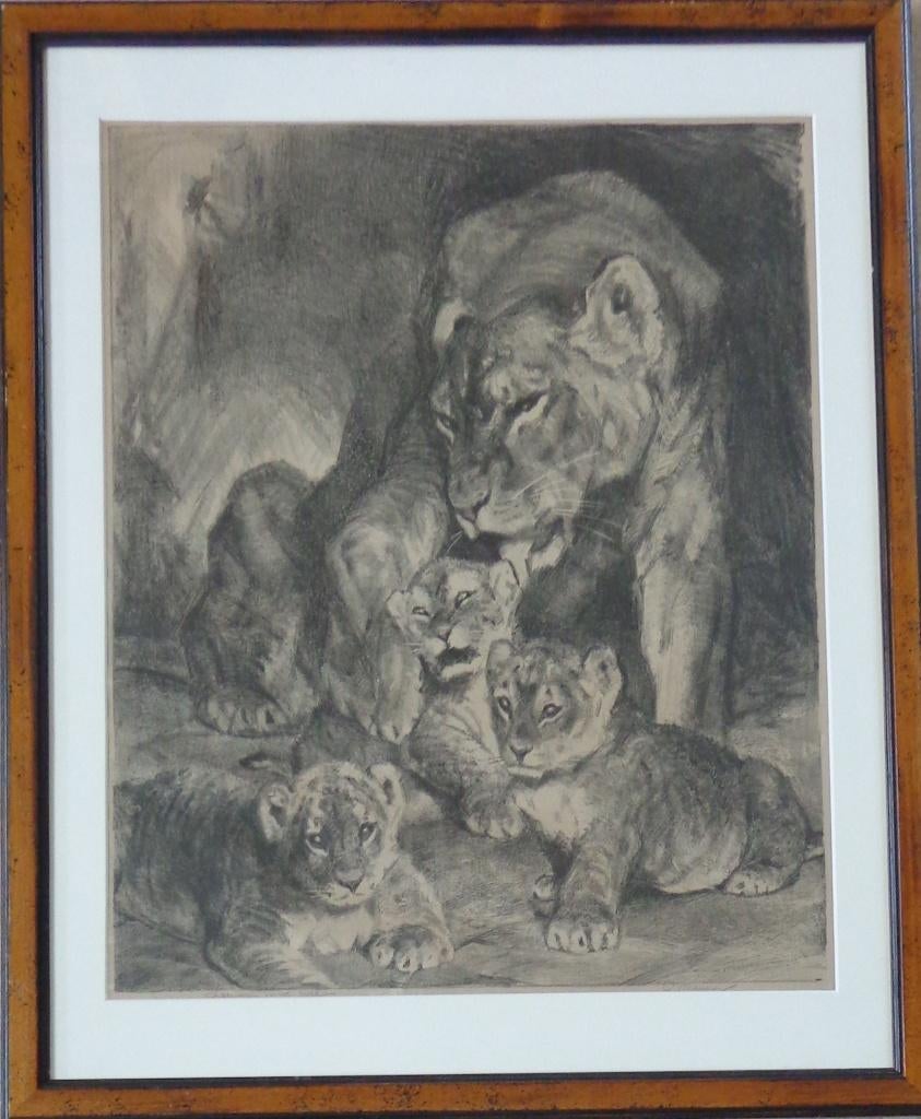 CORNELIS JAN MENSION / LEEUWIN WELPEN / ZW-W LITHO 75x61cm, Enlèvement