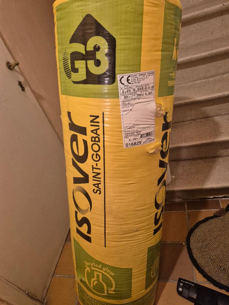 Isolation en rouleau de laine de verre Isovert 2x, Bricolage & Construction, Neuf, Laine de verre, 8 à 12 cm, Isolation de toiture