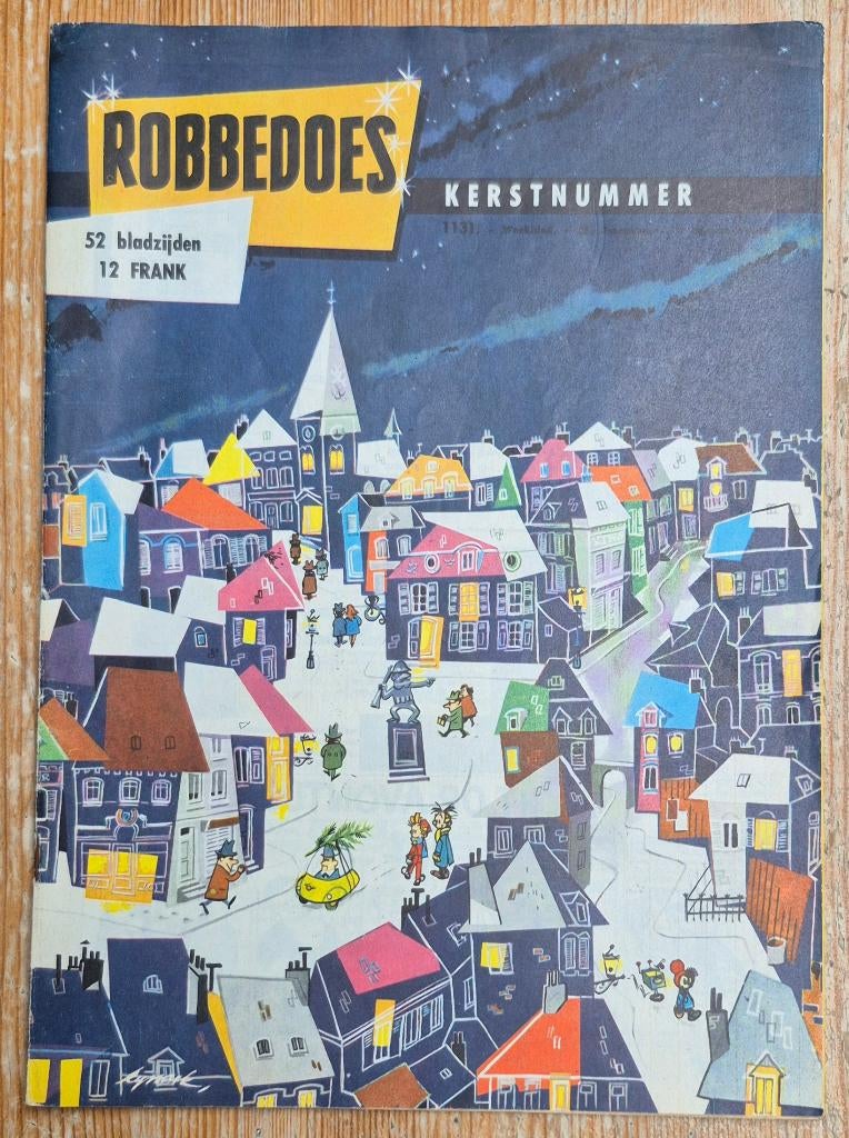 Robbedoes kerstnummer 1959 + kalender Guust + ganzenspel, Gelezen, Eén stripboek, Ophalen of Verzenden, FRANQUIN