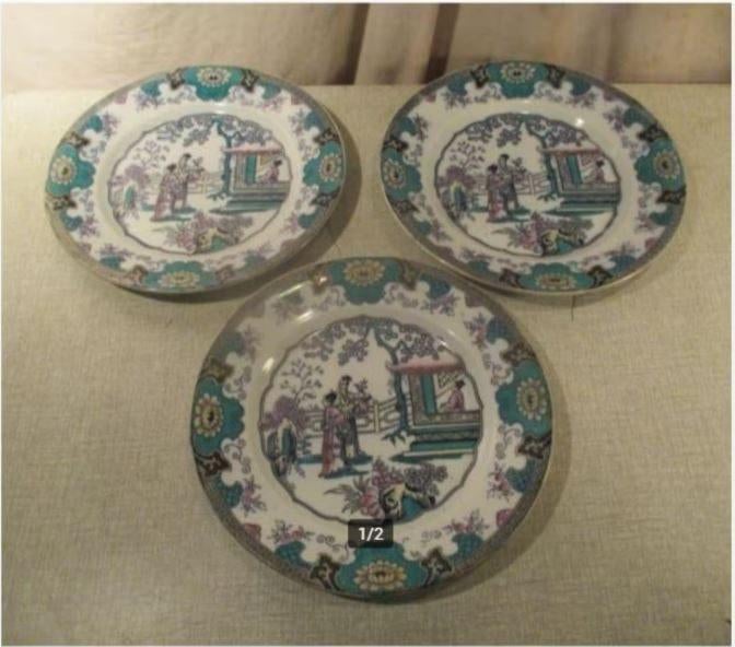 3 assiettes en chinoiserie - ca 1890 - Boch Frères Canton, Antiquités & Art, Enlèvement ou Envoi