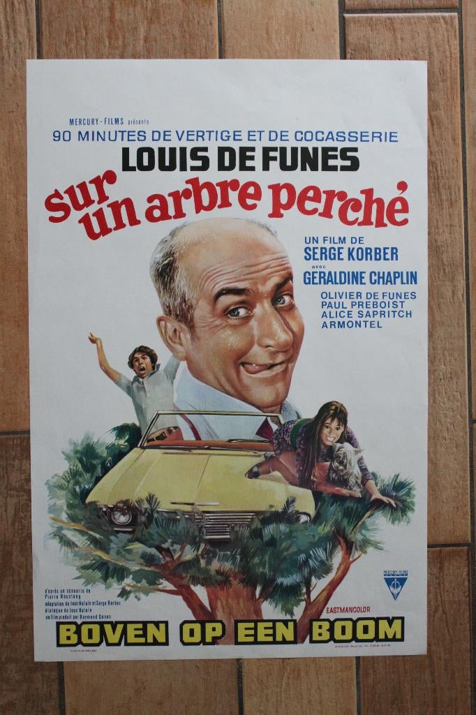 filmaffiche Louis De Funes sur un arbre perché filmposter, Collections, Enlèvement ou Envoi, Rectangulaire vertical, A1 jusqu'à A3