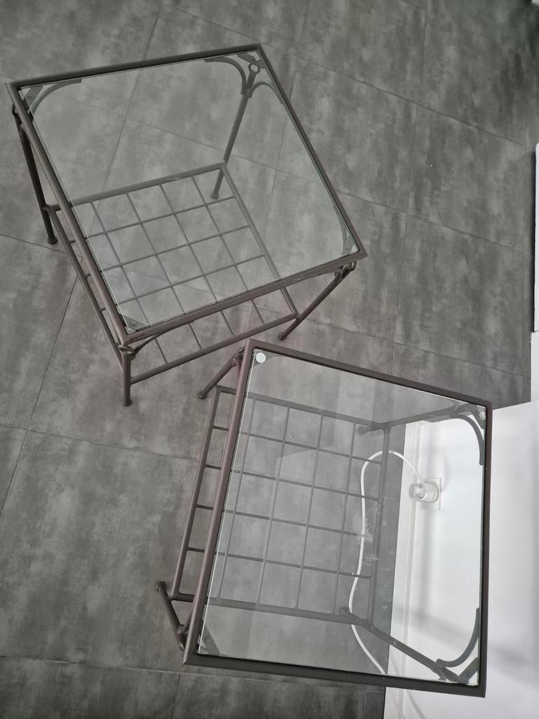 Tables basses verre et métal style industriel (x2), Huis en Inrichting, Tafels | Salontafels, Ophalen, Glas