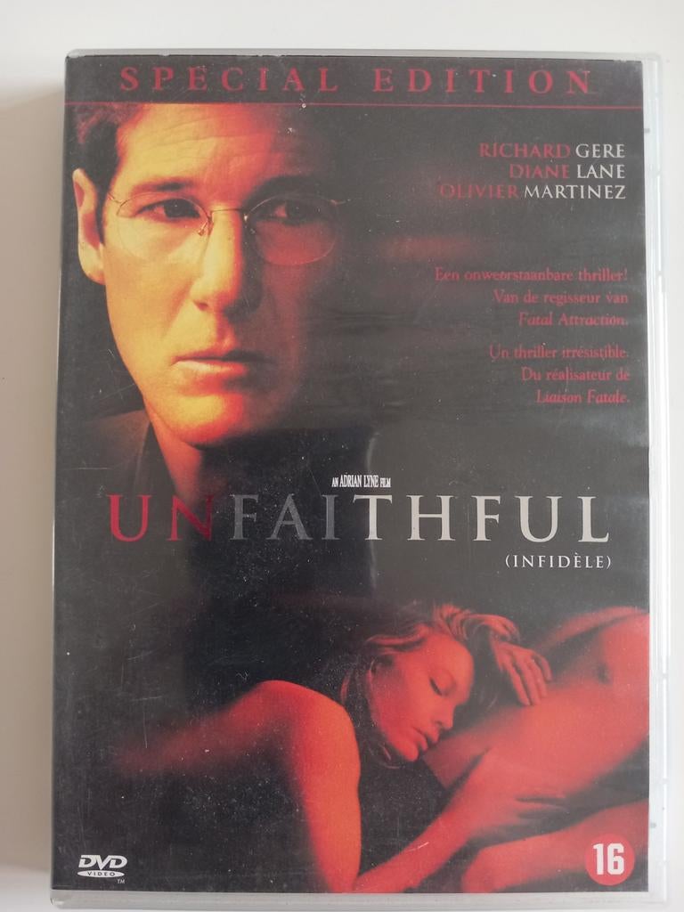 Dvd Unfaithful (Thriller met Richard Gere) Thriller, Cd's en Dvd's, Ophalen of Verzenden, Zo goed als nieuw, Actiethriller