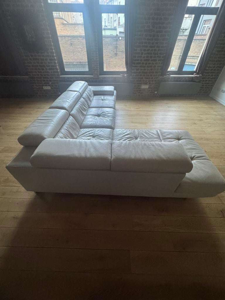 Beige leren fauteuil, Ophalen, Gebruikt, Leer