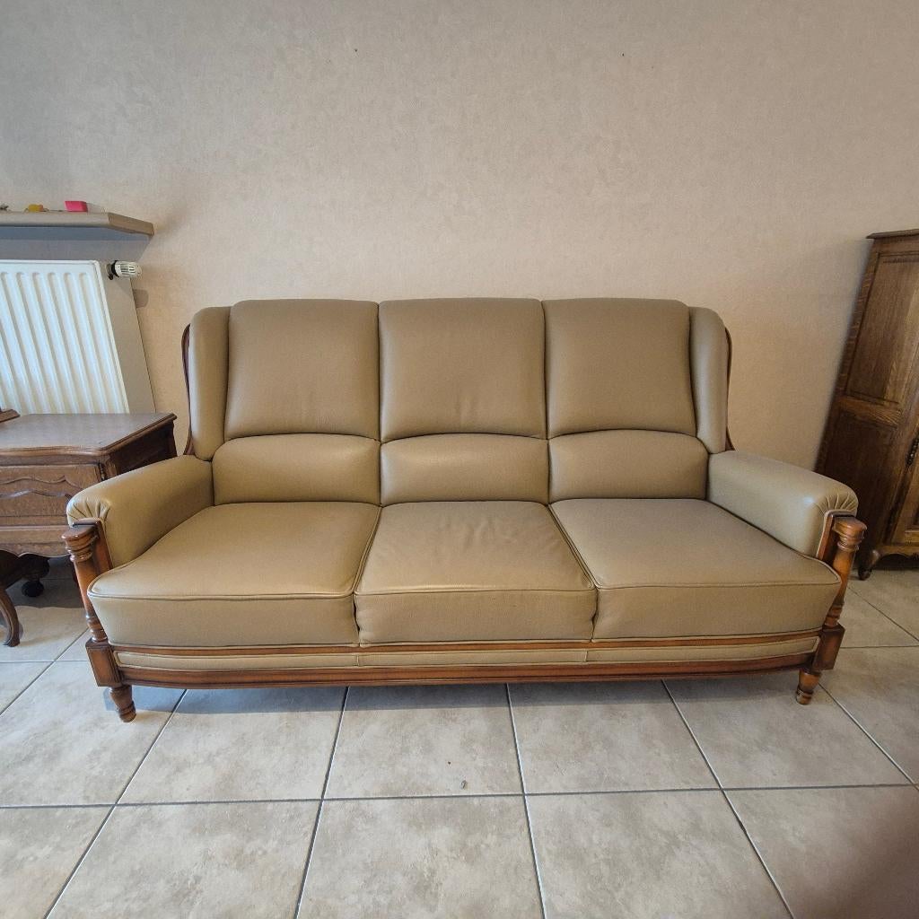 Lederen klassiek salon (3-zit + 2x 1-zit), Huis en Inrichting, Zetels | Zetels, Ophalen, Zo goed als nieuw, Overige maten, Leer