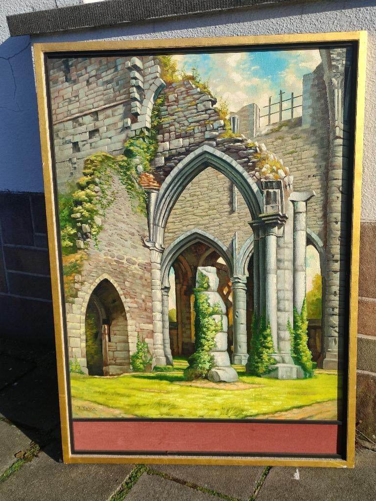 huile sur toile abbaye de l aulne signe rene tobie, Antiquités & Art, Enlèvement