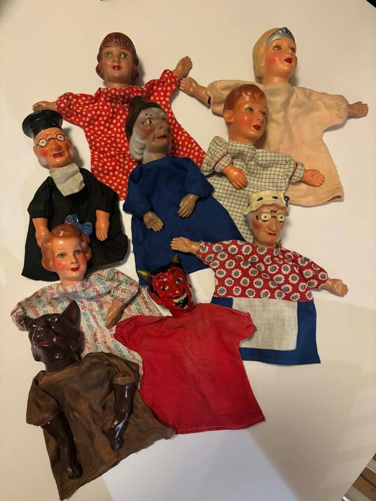 Lot 9 antieke handpoppen van Nazaire Beeusaert, jaren '50, Antiquités & Art, Antiquités | Jouets, Enlèvement ou Envoi