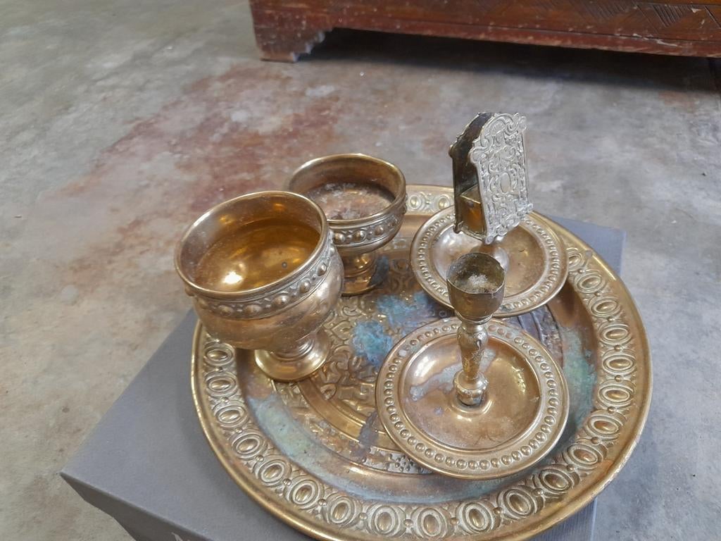 Service fumeur en cuivre. 4 pièces., Antiquités & Art, Enlèvement ou Envoi