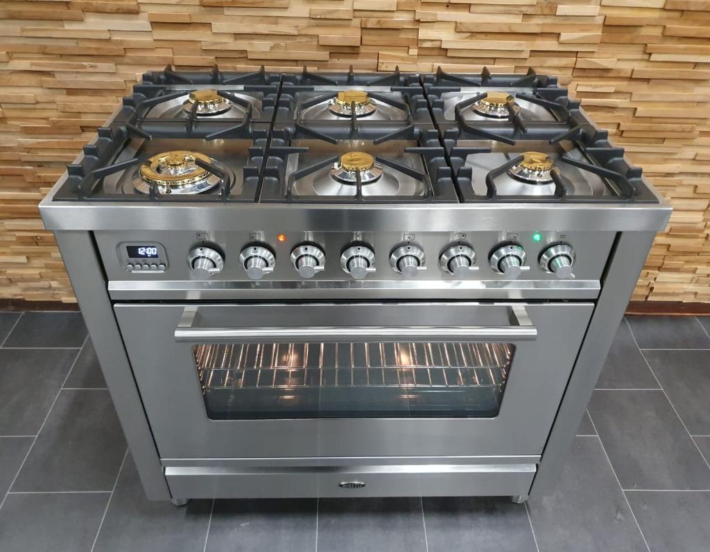 🔥Luxe Boretti Fornuis 90cm rvs + rvs 1 300 oven 6 pits, Elektronische apparatuur, Fornuizen, 60 cm of meer, Ophalen of Verzenden