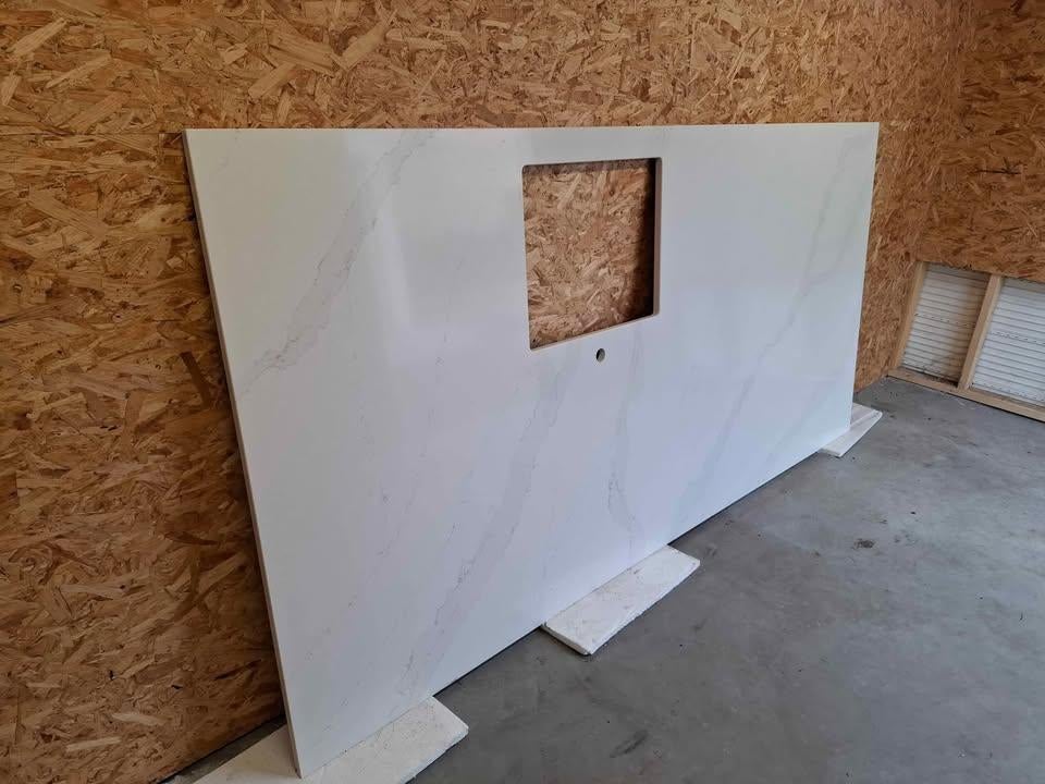 Werkblad composiet wit - grijs gemarmerd, Neuf, 200 cm ou plus, Moins de 25 cm, Enlèvement