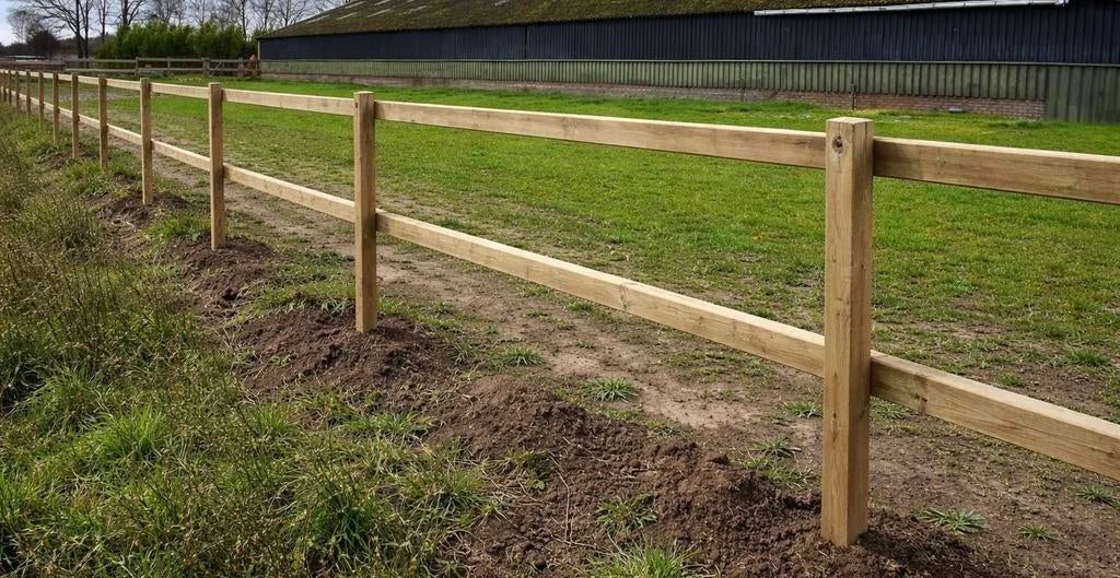 94 m houten paardenhek 2 liggers, Enlèvement, Neuf, Bois