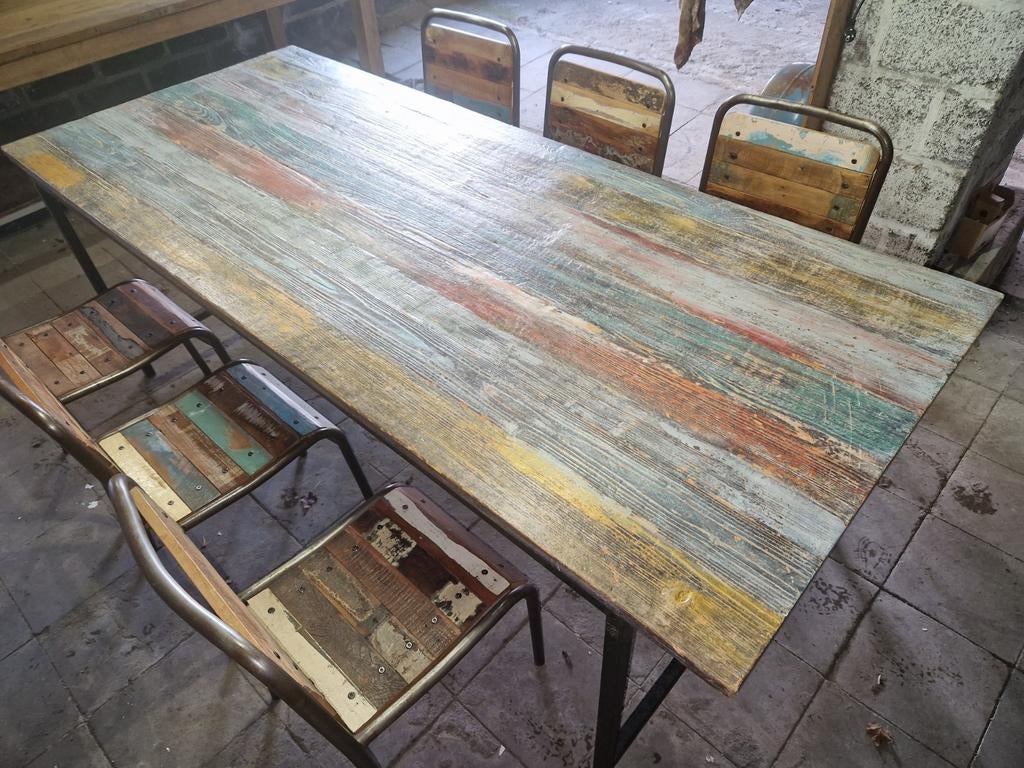 Retro industriële eettafel met stoelen, Huis en Inrichting, Ophalen