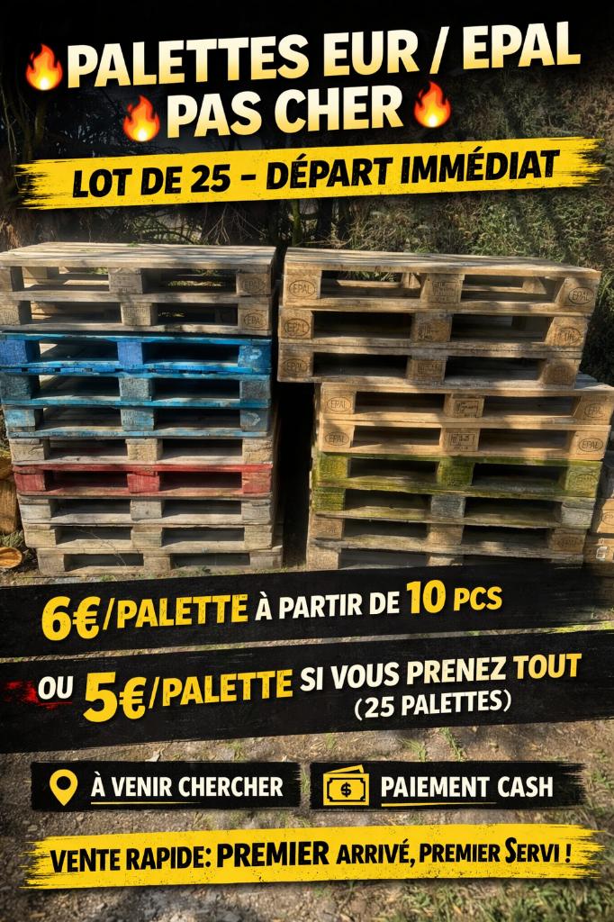 PALETTES EUR / EPAL PAS CHER – DÉPART IMMÉDIAT, Bricolage & Construction, Bois & Planches, Enlèvement, Utilisé, Palette