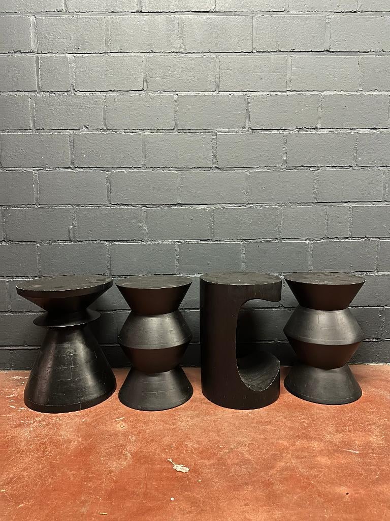 Set 4x zwarte bijzettafels, Huis en Inrichting, Minder dan 55 cm, Gebruikt, Rond, Hout