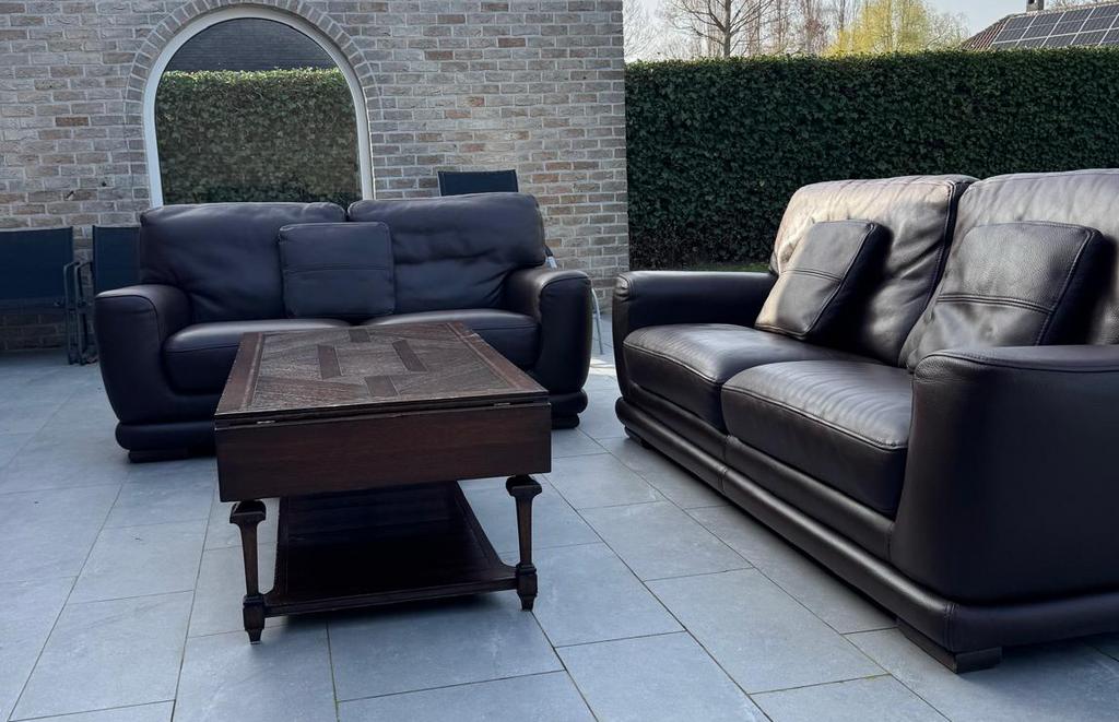 Lederen salon + salontafel + elektrische relax, Huis en Inrichting, Zetels | Zetels, Gebruikt, Ophalen