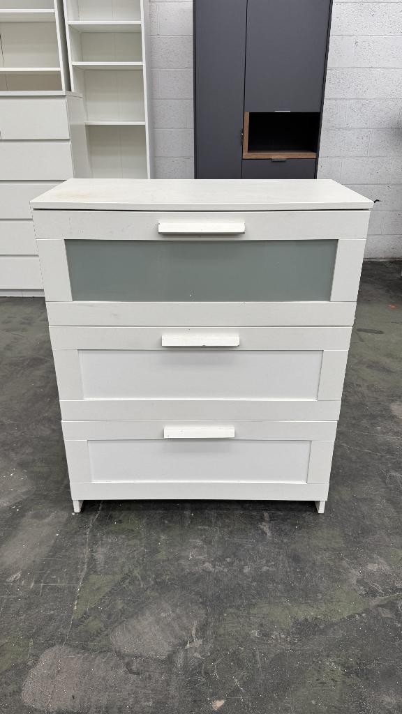 Commode 3 tiroirs, BRIMNES, IKEA blanc/verre givré, 3 ou 4 tiroirs, Verre, 25 à 50 cm, Moins de 100 cm