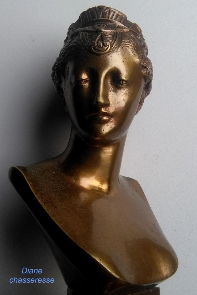 Buste bronze doré Diane chasseresse (circa 1850)., Antiquités & Art, Enlèvement, Bronze