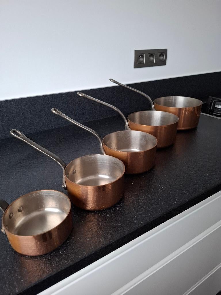 koperen potten, Huis en Inrichting, Keuken | Potten en Pannen, Zo goed als nieuw, Pannenset, Overige materialen, Inductieplaat