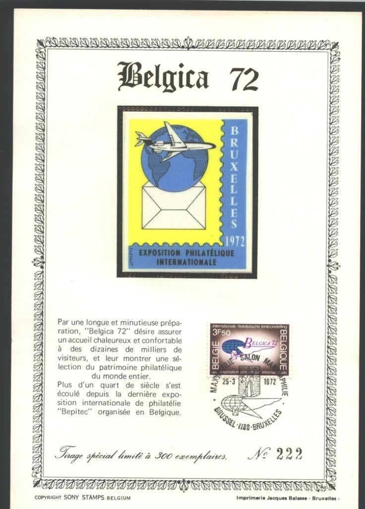1972 Belgica Exposition '72 3,50 Fr, Envoi