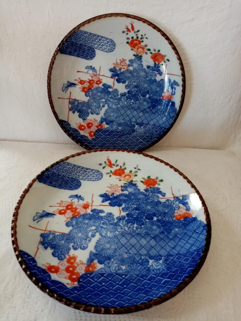 Paire d'assiette Japonaise  Igezara porcelaine 1900s 24.5cm, Enlèvement ou Envoi