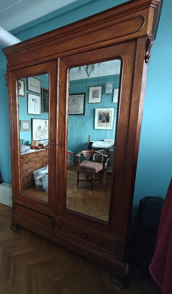 Armoire à miroirs Acajou, XIXe siècle, Avec espace de penderie, 150 à 200 cm, Enlèvement, 100 à 150 cm