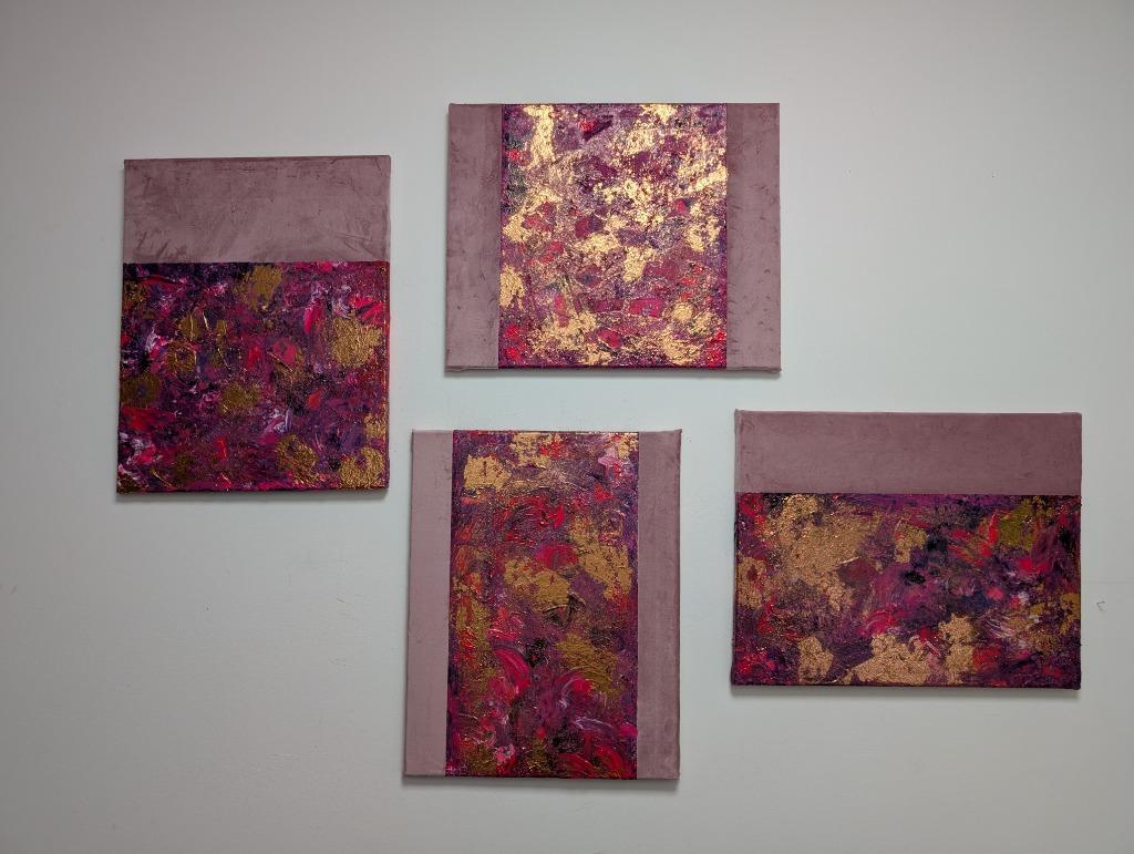 Velvet Fuchsia (La série complète de 4 tableaux), Antiquités & Art, Enlèvement ou Envoi