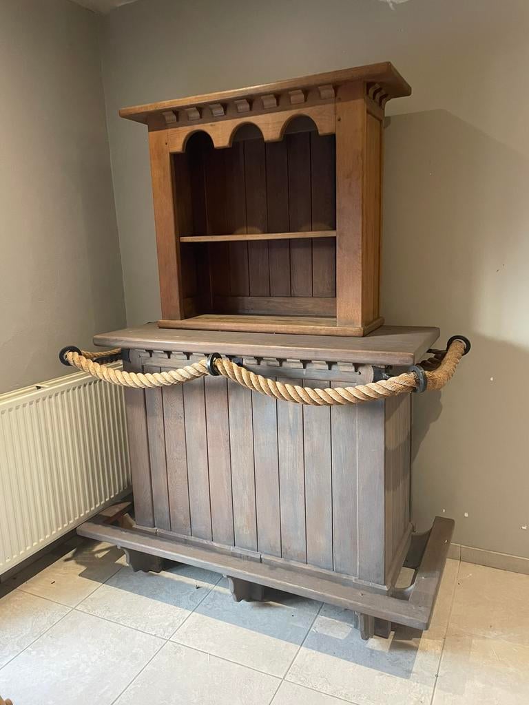 Eiken bar, Huis en Inrichting, Barren, Gebruikt, Inclusief barstoelen, Ophalen