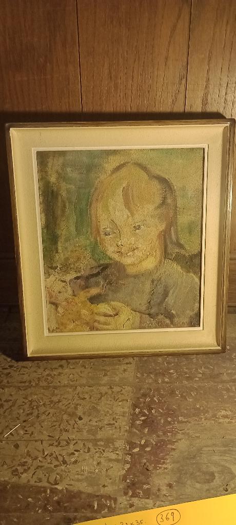 Peinture sur bois signée, à restaurer, 32x35, n369, Antiquités & Art, Enlèvement ou Envoi